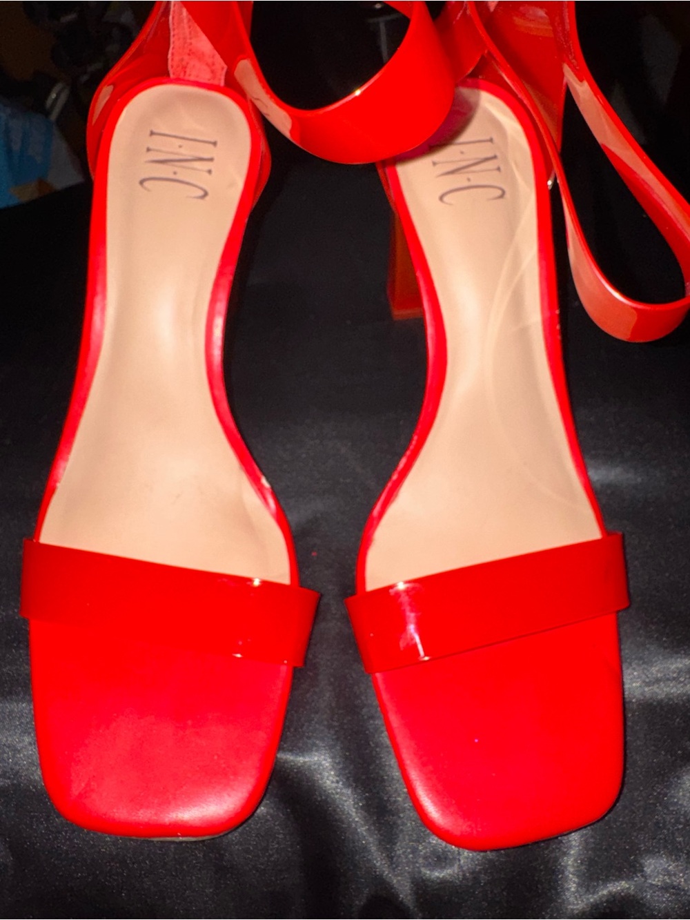 INC International Concepts Red Patent Block Heel Sandals